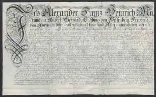 Instrumentum cautionis des Alexander Franz von Wessenberg.