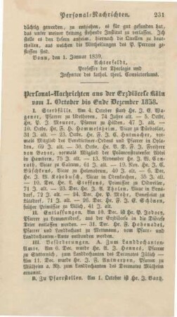 231-233 Personalnachrichten aus der Erzdiözese Köln