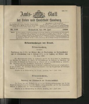 No. 143, 10. Juli 1920