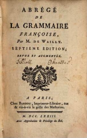 Abrégé de la Grammaire Françoise