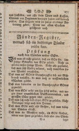 Sünden Register, wornach sich ein bußfertiger Sünder prüfen kann