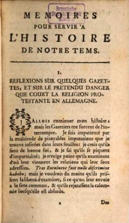 Mémoires Pour Servir À L'Histoire De Notre Tems, Contenants des Réflections Politiques Sur La Guerre Présente, 2