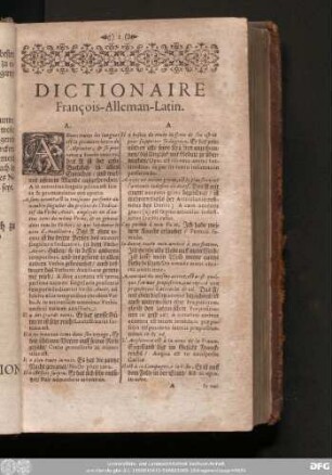 Dictionaire François-Alleman-Latin.