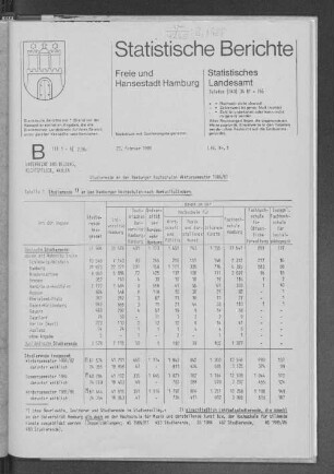 Studierende an den Hamburger Hochschulen Wintersemester 1986/87 : Lfd. Nr. 1