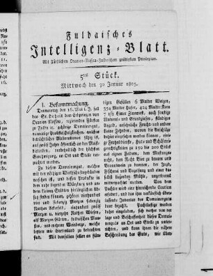 5tes Stück, Ausgabe vom 30. Januar 1805