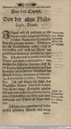Das VIII. Capitel. Von der alten Philosoph. Praxi.