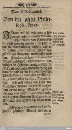 Das VIII. Capitel. Von der alten Philosoph. Praxi.