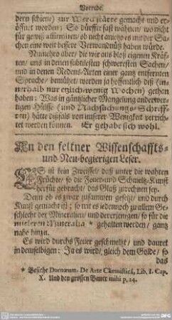 An den seltner Wissenschafts- und Neu-begierigen Leser.