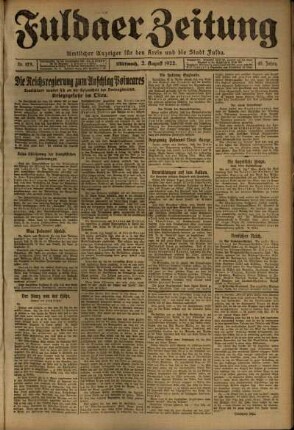 Ausgabe vom Mittwoch, den 02. August 1922.