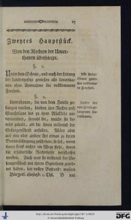 Zweytes Hauptstück. Von den Rechten der Unterthanen überhaupt.