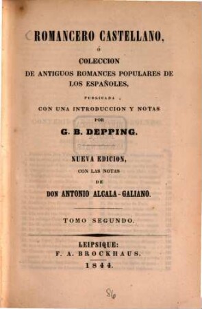 Romancero Castellano o coleccion de antiquos romances populares de los Españoles, 2
