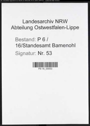 Sterberegister Standesamt Bamenohl