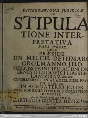 Dissertationis Iuridicae De Stipulatione Interpretativa Pars Prior