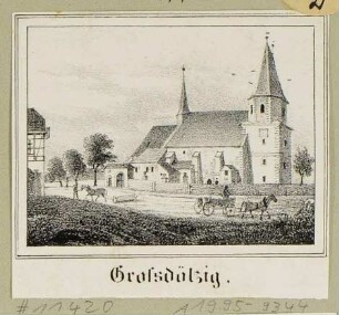 Die Kirche in Großdölzig westlich von Leipzig (Schkeuditz-Dölzig), aus Sachsens Kirchen-Galerie von Hermann Schmidt, Bd. 9, 1844