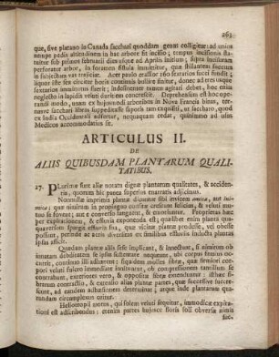 Articulus II. De Aliis Quibusdam Plantarum Qualitatibus.