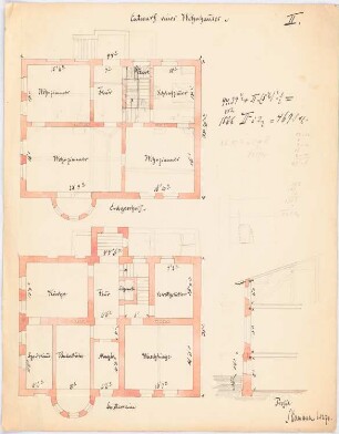 Wohnhaus: Grundrisse Souterrain und EG, Profil