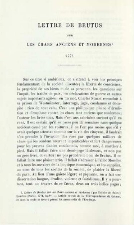 Lettres de Brutus sur les chars anciens et modernes