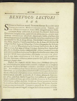 Benevolo Lectori
