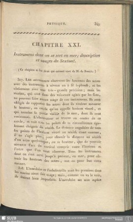 Chapitre XXI. Instrumens dont on se sert en mer; description et usages du Sextant
