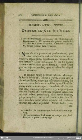 Observatio XXVIII. De mutatione feudi in allodium