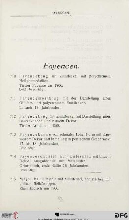 Fayencen (Nr. 710-718)