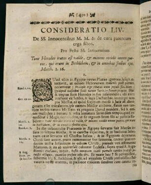 430-438, CONSIDERATIO LIV. De SS. Innocentibus M. M. & de cura parentum erga filios.