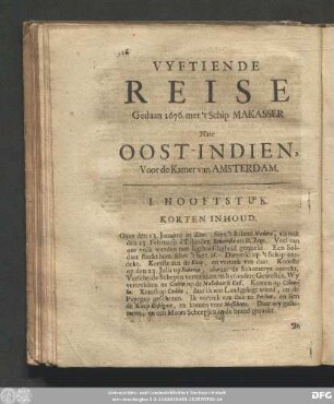 Vyftiende Reise Gedaan 1676. met 't Schip Makasser Naar Oost-Indien, Voor de kamer van Amsterdam.