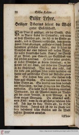 Eilfte Lehre. Heiliger Tiberius lehret die Wahl guter Gesellschaft