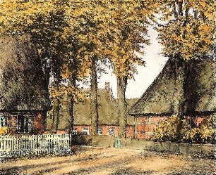 Dorfstraße in herbstlichem Licht