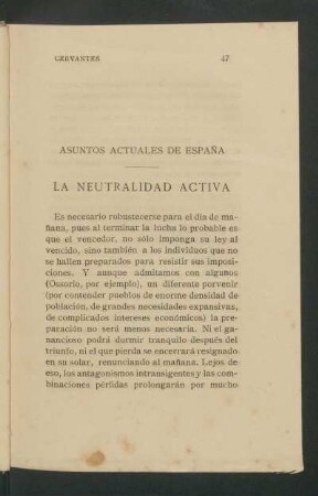 La neutralidad activa : Asuntos actuales de España