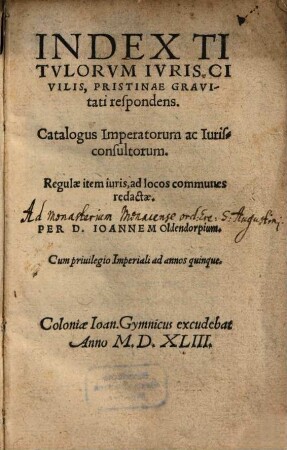Index Titvlorvm Ivris Civilis, Pristinae Gravitati respondens