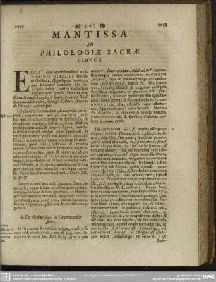 Mantissa Ad Philologiae Sacrae Libros