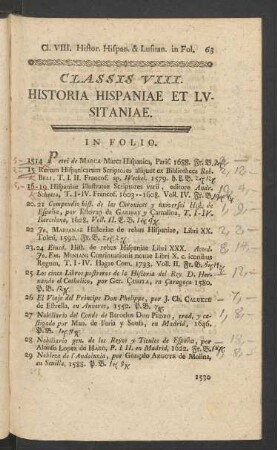 Classis VIII. Historia Hispaniae Et Lusitaniae