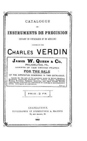 Catalogue des instruments de précision servant en physiologie et en médecine construits par Charles Verdin