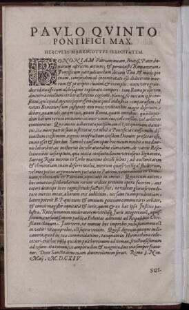 Paulo Quinto Pontifici Max. Hercules Marescottus Felicitatem.