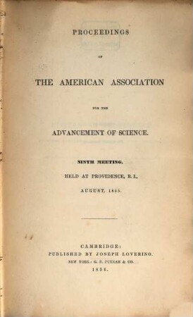 Proceedings of the American Association for the Advancement of Science. 9. 1855