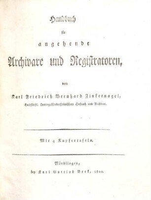 Handbuch für angehende Archivare und Registratoren