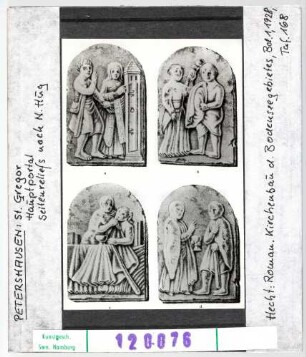 Petershausen, St. Gregor: Hauptportal, Seitenreliefs nach N. Hug