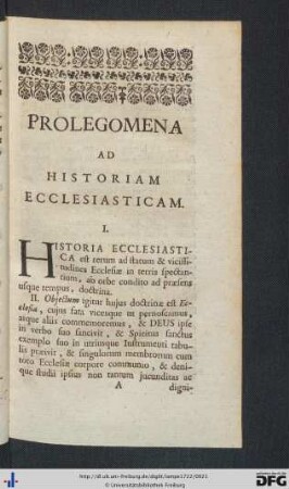 Prolegomena Ad Historiam Ecclesiasticam.