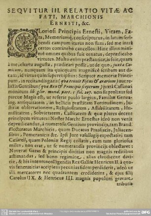 Sequitur III. Relatio Vitae Ac Fati Marchionis Ernesti, &c