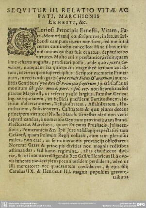 Sequitur III. Relatio Vitae Ac Fati Marchionis Ernesti, &c