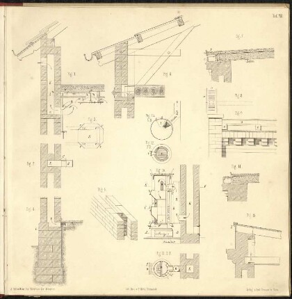 Tafel VIII: Beispiel eines Arbeiterwohnhauses, Ansicht, Schnitt, Grundriss