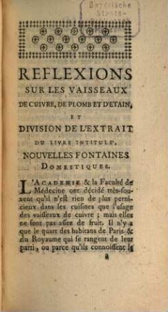 Reflexions sur les vaisseaux de cuivre