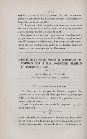 Étude de deux systèmes simples de coordonnées tangentielles dans le plan: coordonnées parallèles et coordonnées axiales.