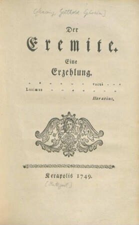 Der Eremite : eine Erzehlung