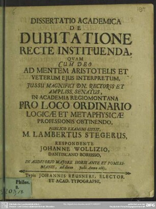 Dissertatio de dubitatione recte instituenda