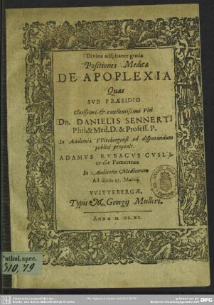 Positiones medicae de apoplexia