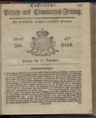 45tes Stueck, Montag den 1ten November 1802