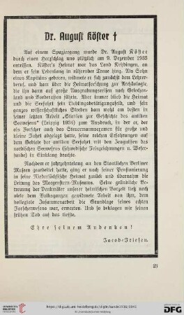 Dr. August Köster †