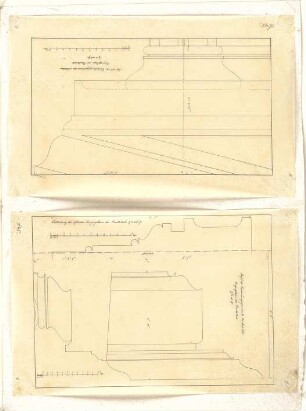 Mühe, Anton; München; Pinakothek - Verkleidung der Eingangstür Ost, Profil des Verdachungsgesimes u. Eingangstür (Details); Verdachungsgesims der Eingangstür Ost (Teilansicht)